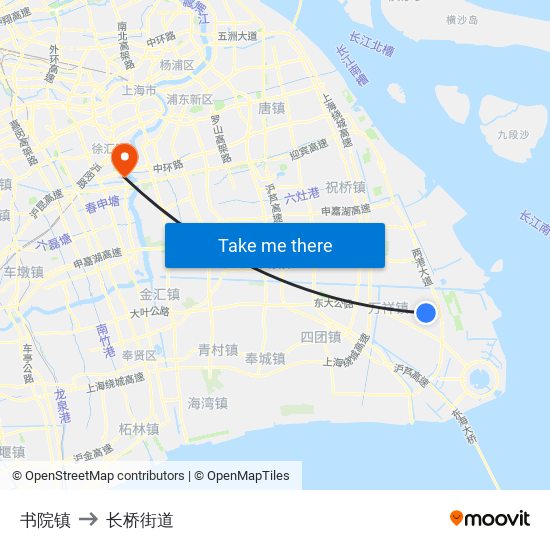 书院镇 to 长桥街道 map