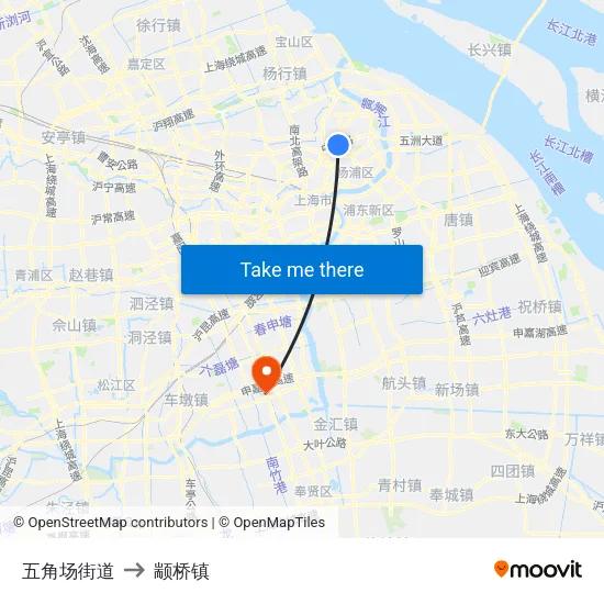 五角场街道 to 颛桥镇 map