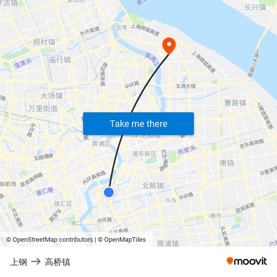 上钢 to 高桥镇 map