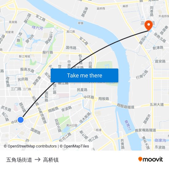 五角场街道 to 高桥镇 map