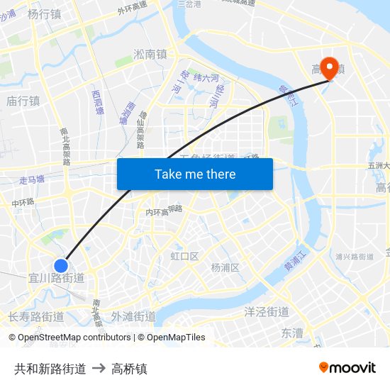 共和新路街道 to 高桥镇 map