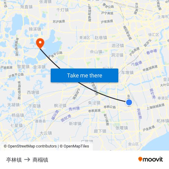 亭林镇 to 商榻镇 map