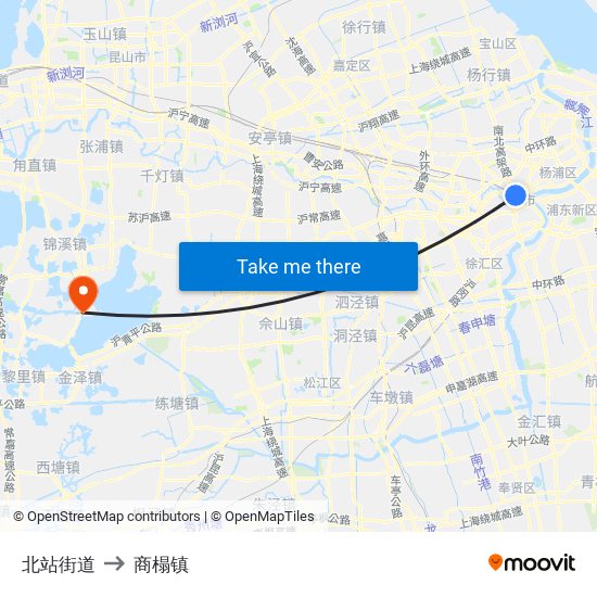 北站街道 to 商榻镇 map