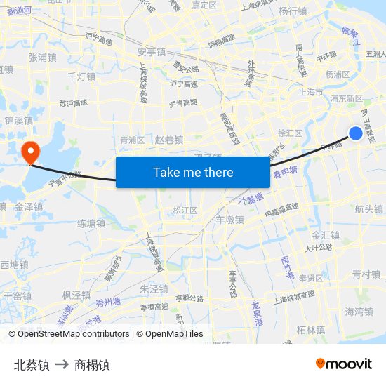 北蔡镇 to 商榻镇 map