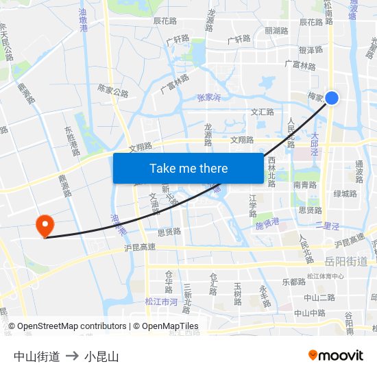 中山街道 to 小昆山 map
