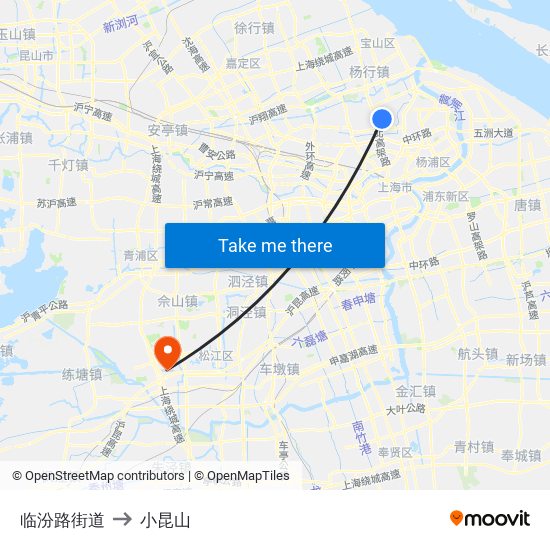 临汾路街道 to 小昆山 map