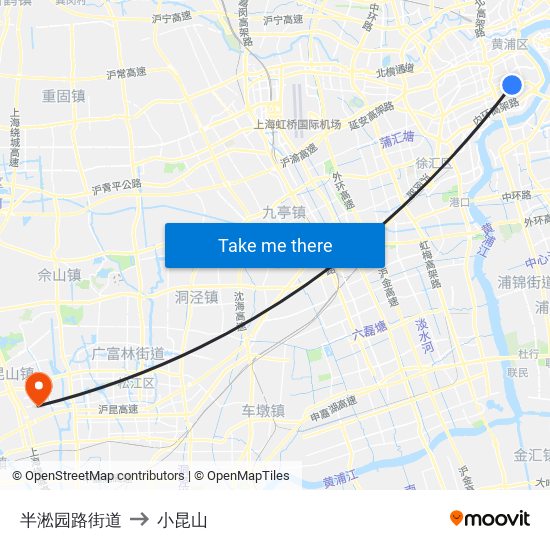 半淞园路街道 to 小昆山 map