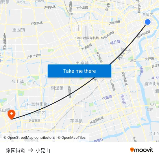 豫园街道 to 小昆山 map