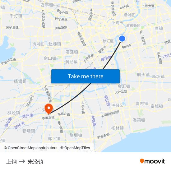 上钢 to 朱泾镇 map