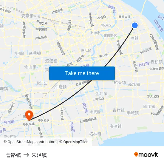 曹路镇 to 朱泾镇 map