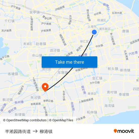 半淞园路街道 to 柳港镇 map