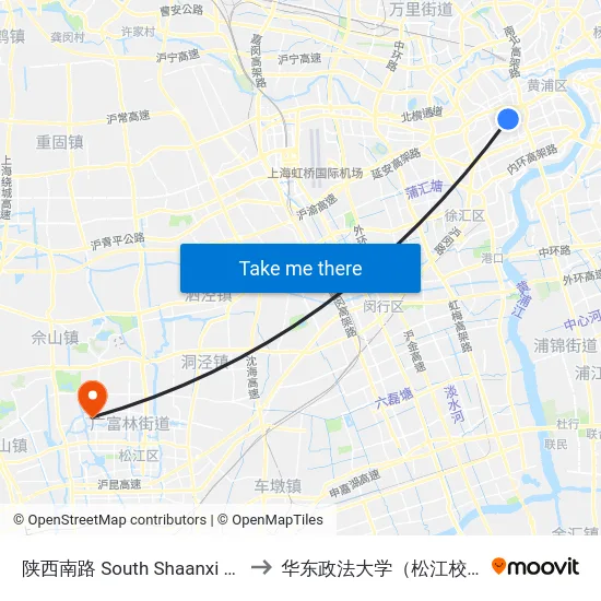 陕西南路 South Shaanxi Road to 华东政法大学（松江校区） map