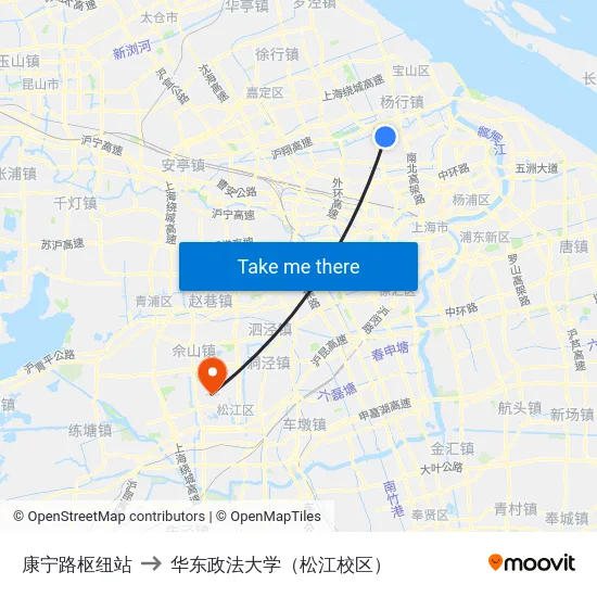 康宁路枢纽站 to 华东政法大学（松江校区） map