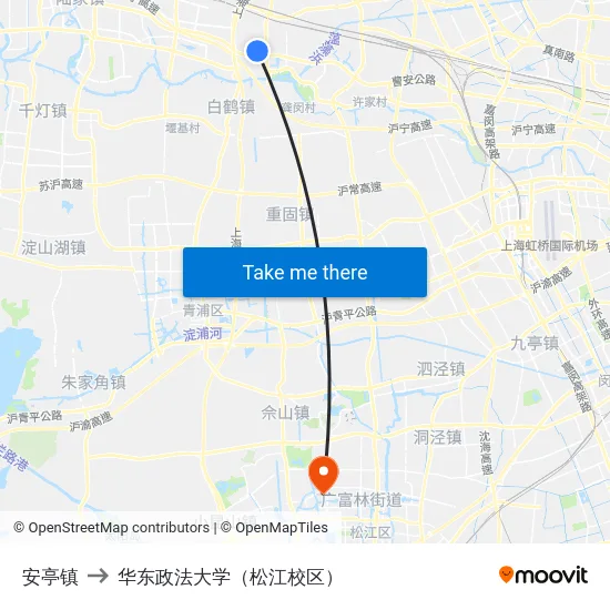 安亭镇 to 华东政法大学（松江校区） map