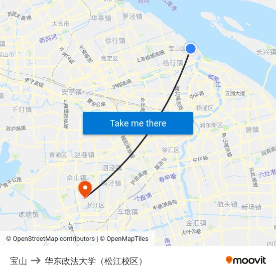 宝山 to 华东政法大学（松江校区） map