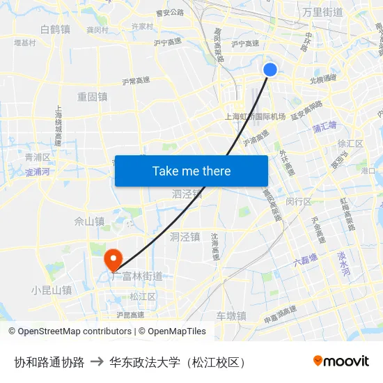 协和路通协路 to 华东政法大学（松江校区） map