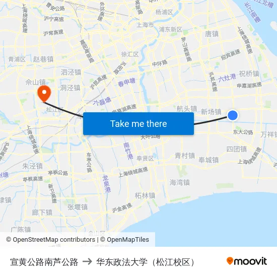 宣黄公路南芦公路 to 华东政法大学（松江校区） map