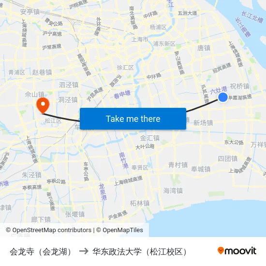 会龙寺（会龙湖） to 华东政法大学（松江校区） map