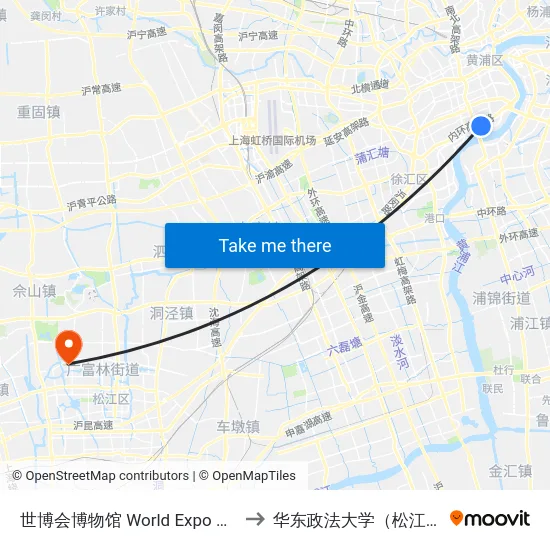 世博会博物馆 World Expo Museum to 华东政法大学（松江校区） map