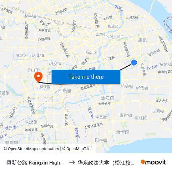 康新公路 Kangxin Highway to 华东政法大学（松江校区） map