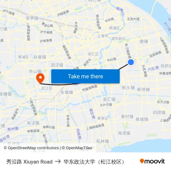 秀沿路 Xiuyan Road to 华东政法大学（松江校区） map