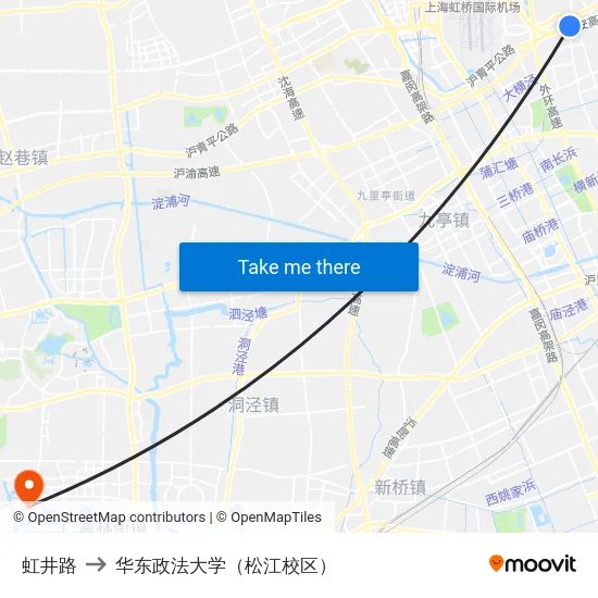 虹井路 to 华东政法大学（松江校区） map
