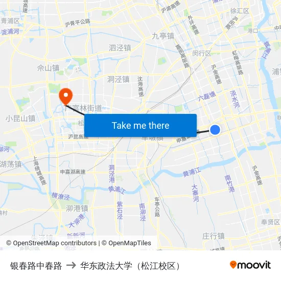 银春路中春路 to 华东政法大学（松江校区） map