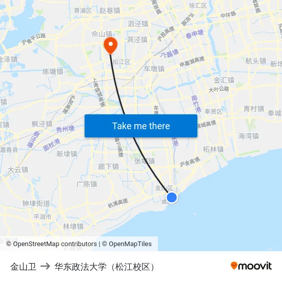 金山卫 to 华东政法大学（松江校区） map