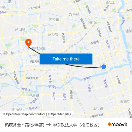 鹤庆路金平路(少年宫) to 华东政法大学（松江校区） map