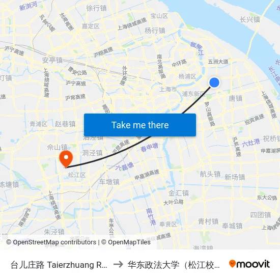 台儿庄路 Taierzhuang Road to 华东政法大学（松江校区） map