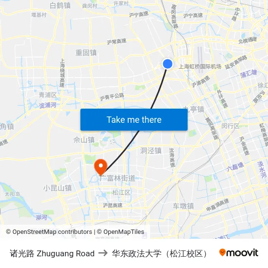 诸光路 Zhuguang Road to 华东政法大学（松江校区） map