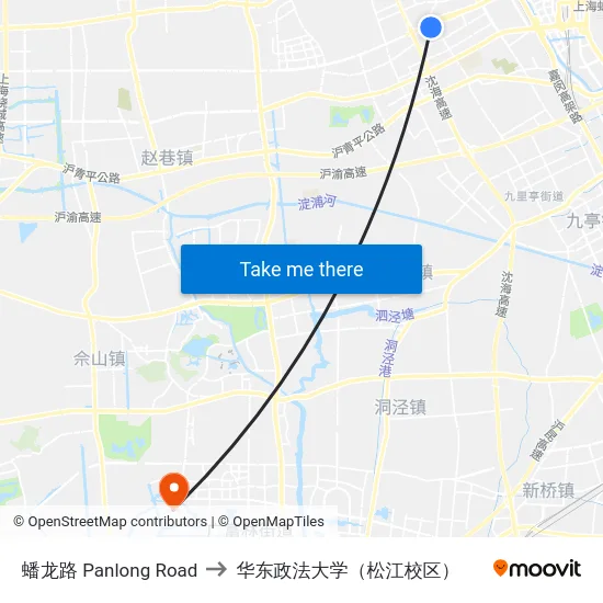 蟠龙路 Panlong Road to 华东政法大学（松江校区） map