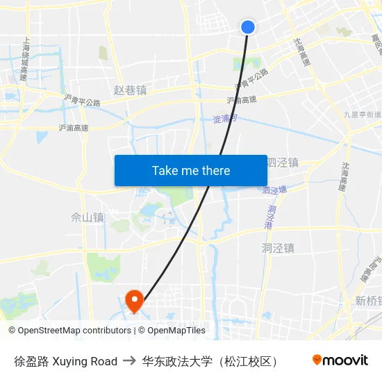 徐盈路 Xuying Road to 华东政法大学（松江校区） map