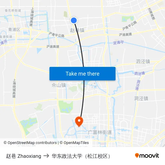 赵巷 Zhaoxiang to 华东政法大学（松江校区） map
