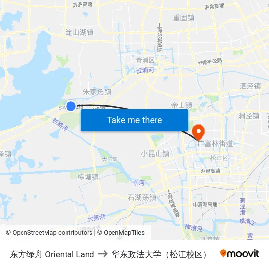 东方绿舟 Oriental Land to 华东政法大学（松江校区） map