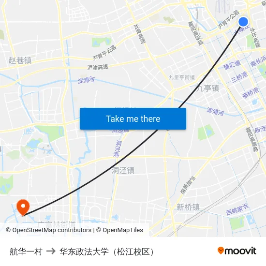 航华一村 to 华东政法大学（松江校区） map