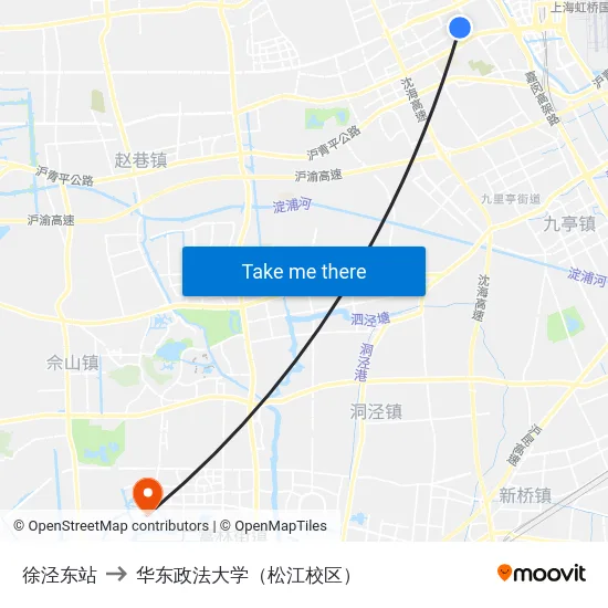 徐泾东站 to 华东政法大学（松江校区） map