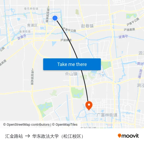 汇金路站 to 华东政法大学（松江校区） map
