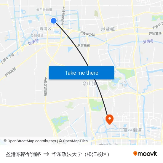 盈港东路华浦路 to 华东政法大学（松江校区） map