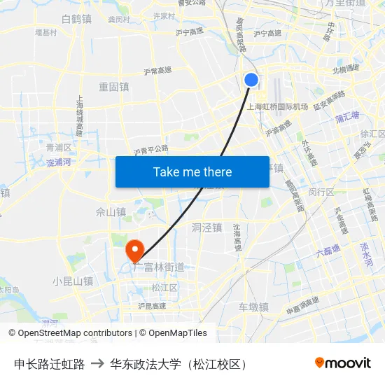 申长路迁虹路 to 华东政法大学（松江校区） map