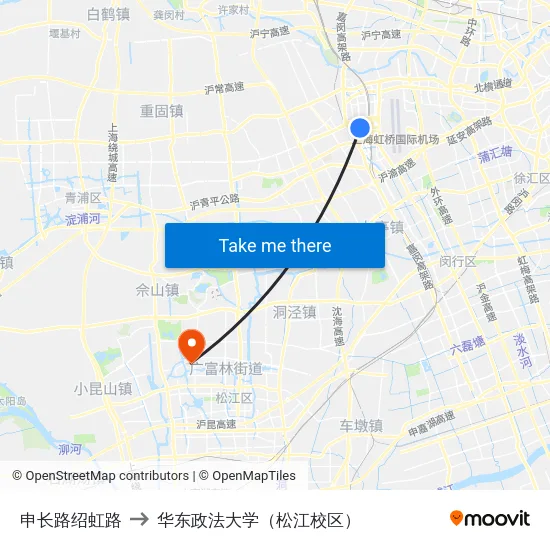 申长路绍虹路 to 华东政法大学（松江校区） map