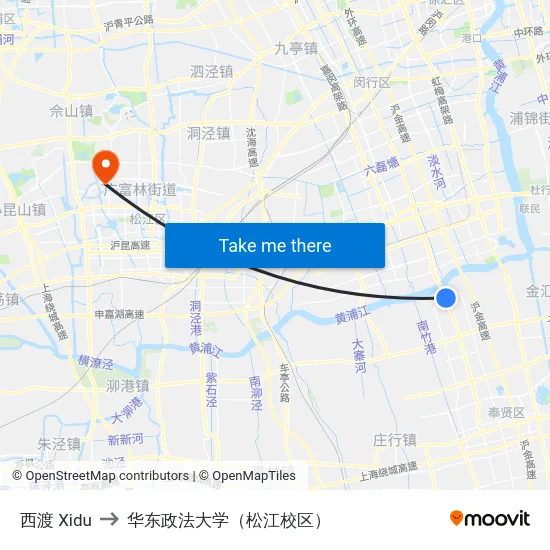 西渡 Xidu to 华东政法大学（松江校区） map