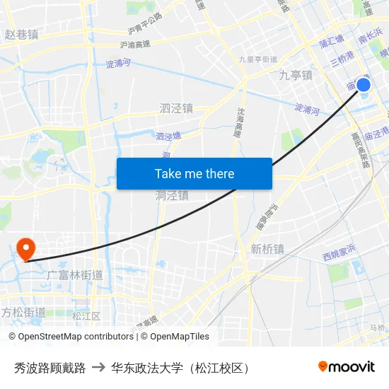 秀波路顾戴路 to 华东政法大学（松江校区） map
