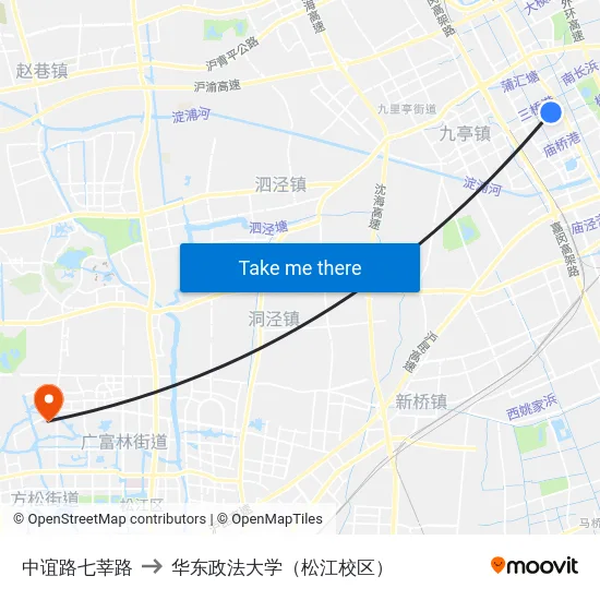 中谊路七莘路 to 华东政法大学（松江校区） map