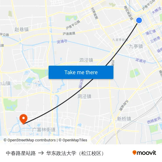 中春路星站路 to 华东政法大学（松江校区） map