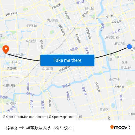 召稼楼 to 华东政法大学（松江校区） map