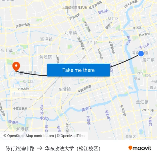 陈行路浦申路 to 华东政法大学（松江校区） map