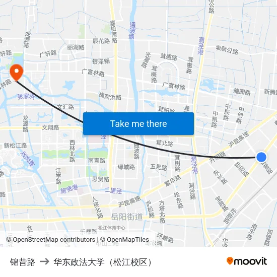 锦昔路 to 华东政法大学（松江校区） map