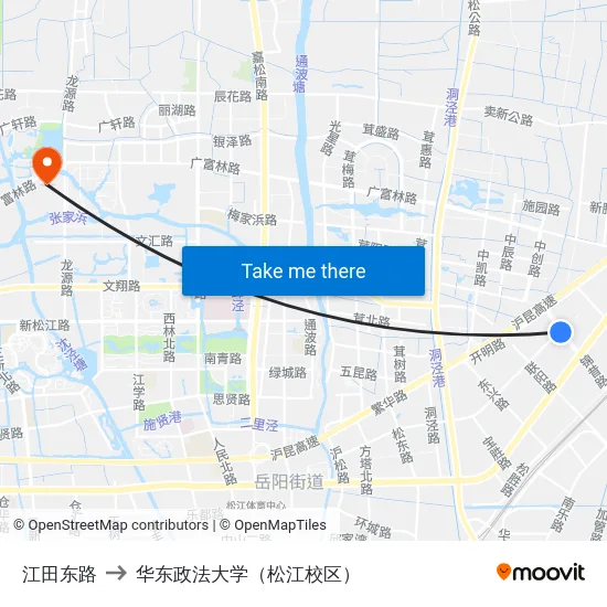 江田东路 to 华东政法大学（松江校区） map
