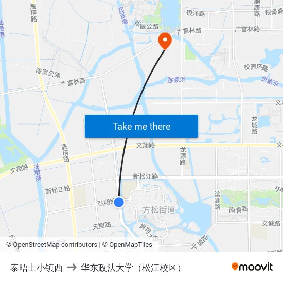 泰晤士小镇西 to 华东政法大学（松江校区） map